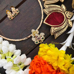 Vriksham Premium Ganesha AD Stone Pendant Hasli Choker-Pastel Pink-G22205