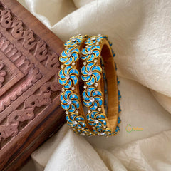 Floral Silk Thread Kundan Bangle -Sky Blue-Matt-G12240