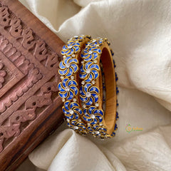 Floral Silk Thread Kundan Bangle -Dark Blue-Matt-G12239