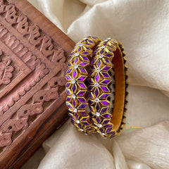 Purple Silk Thread Kundan Bangle -Diced Flower -G12225