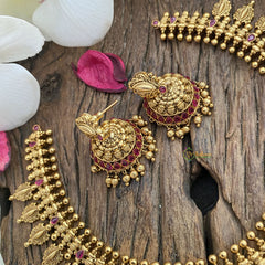 Vriksham Gold Look Alike Designer Neckpiece-Red-G17224