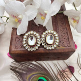 Vriksham Traditional Oval Maroon Kundan Stud Earrings-G20144