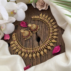 Vriksham Gold Look Alike Designer Neckpiece-Red-G17224