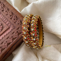 Red Silk Thread Kundan Bangle -Diced Flower -G12229