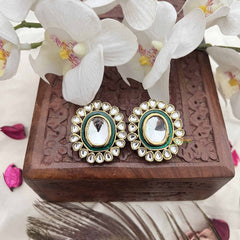 Vriksham Traditional Oval Green Kundan Stud Earrings-G20145