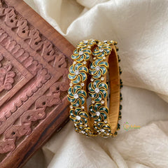 Floral Silk Thread Kundan Bangle -Dark Green-Matt-G12238