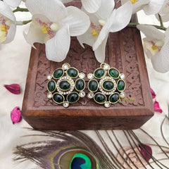Vriksham Antique Green Kundan Floral Stud Earrings-G20143