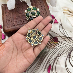 Vriksham Antique Green Kundan Floral Stud Earrings-G20143