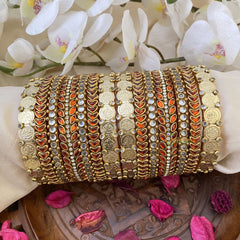 Vriksham Silk Thread Kundan Bridal Bangle Set-Coin-Orange-G16251