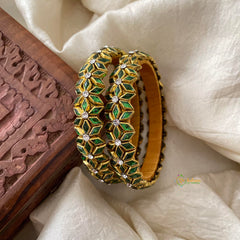 Green Silk Thread Kundan Bangle -Diced Flower -G12228