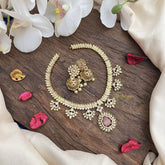 Vriksham Designer Gold Look Alike AD Stone Short Neckpiece-Pastel Pink-G16317