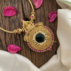 Vriksham Traditional Lakshmi Palakka Green Stone Pendant Neckpiece-G17228