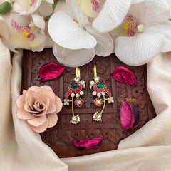 Vriksham Classic Parrot Style Pearl Detailing Kundan Jadau Bugadi-Red White & Green-J4150