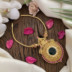 Vriksham Traditional Lakshmi Palakka Green Stone Pendant Neckpiece-G17228