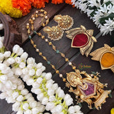 Vriksham Exquisite Matte Gold Lord Ganesha With Handcrafted Floral Jhumkas & Pink Accents Long Neckpiece-G22234