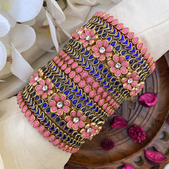 Vriksham Silk Thread Kundan Bridal Bangle Set-Pastel Peach & Royal Blue-G16248