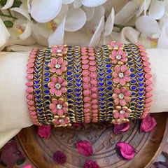 Vriksham Silk Thread Kundan Bridal Bangle Set-Pastel Peach & Royal Blue-G16248
