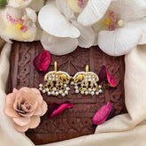 Vriksham Golden Elephant Grid Pearl Drop Kundan Jadau Bugadi-J4136