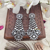 Vriksham Oxidized Silver Long Statement & Floral CZ Danglers Earrings-G20146