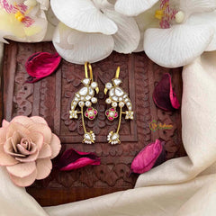 Vriksham Classic Parrot Style Pearl Detailing Kundan Jadau Bugadi-Red White-J4149