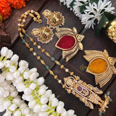 Vriksham Exquisite Matte Tirupati Balaji With Handcrafted Pink Accents Pendant Chain-Aqua Green Bead-G22235