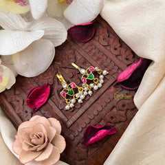 Vriksham leaf Motif Style Pearl Drop Kundan Jadau Bugadi-Red White & Green-J4151