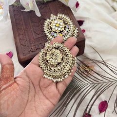 Vriksham Navratri Style Multicolor Kundan Chandbali Earrings With Rice Pearl Drops Festive Wear Earrings-G20150