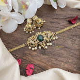 Vriksham Dual Peacock With Tear Drop Choker-Green-G16306