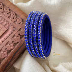 Single Line Stone Silk Thread Kundan Bangle -Dark Blue-G12248