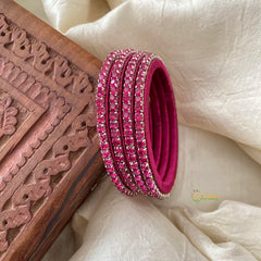 Single Line Stone Silk Thread Kundan Bangle -Magenta-G12244