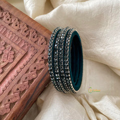 Single Line Stone Silk Thread Kundan Bangle -Dark Green-G12247