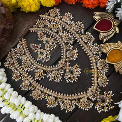 Vriksham Traditional Pearl-Clustered Guttapusalu Bridal Set-Red Green & White-G22206