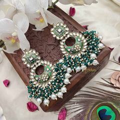 Vriksham Grand Kundan Chandbali With Green & Pearl Bead Drops Earrings-G20149