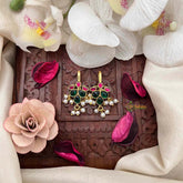 Vriksham Pushpika Style Pearl Drop Kundan Jadau Bugadi-Green Red-J4140