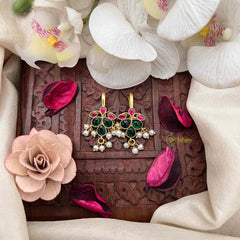 Vriksham Pushpika Style Pearl Drop Kundan Jadau Bugadi-Green Red-J4140