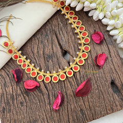 Vriksham Traditional Kerala Round Palakka Short Neckpiece-Red-G17275