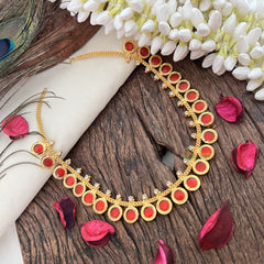 Vriksham Traditional Kerala Round Palakka Short Neckpiece-Red-G17275