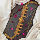 Vriksham Antique Gold-Plated Lakshmi Jhumka Style Hipchain-Red Green-Gold Bead-G22212