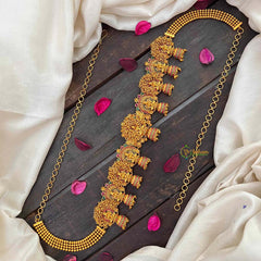 Vriksham Antique Gold-Plated Lakshmi Jhumka Style Hipchain-Red Green-Gold Bead-G22212