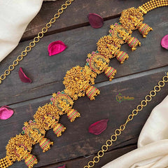 Vriksham Antique Gold-Plated Lakshmi Jhumka Style Hipchain-Red Green-Gold Bead-G22212