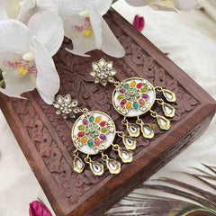 Vriksham Gulbahaar Meenakari Floral Round With Kundan Tear Drop Earrings-G20154