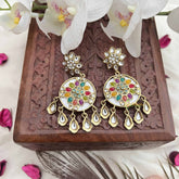 Vriksham Gulbahaar Meenakari Floral Round With Kundan Tear Drop Earrings-G20154