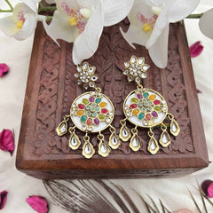 Vriksham Gulbahaar Meenakari Floral Round With Kundan Tear Drop Earrings-G20154