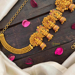 Vriksham Antique Gold-Plated Lakshmi Jhumka Style Hipchain-Red Green-Gold Bead-G22212