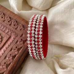 3 Line Stone Silk Thread Kundan Bangle -Red White-G12267