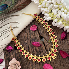 Vriksham Traditional Kerala Palakka Neckpiece-24 Palakka-Red-G17270