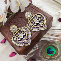 Vriksham Elegant Traditional Heart Shaped Purple Kundan With Floral Design Earrings-G20157