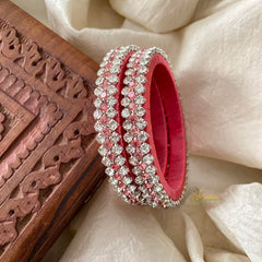 3 Line Stone Silk Thread Kundan Bangle -Pink White-G12265