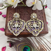 Vriksham Elegant Traditional Heart Shaped Purple Kundan With Floral Design Earrings-G20157