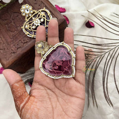 Vriksham Elegant Traditional Heart Shaped Purple Kundan With Floral Design Earrings-G20157